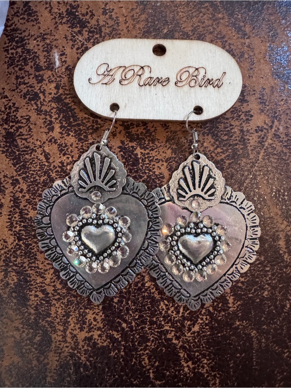 A Rare Bird Silver Heart Filigree Drop Earrings